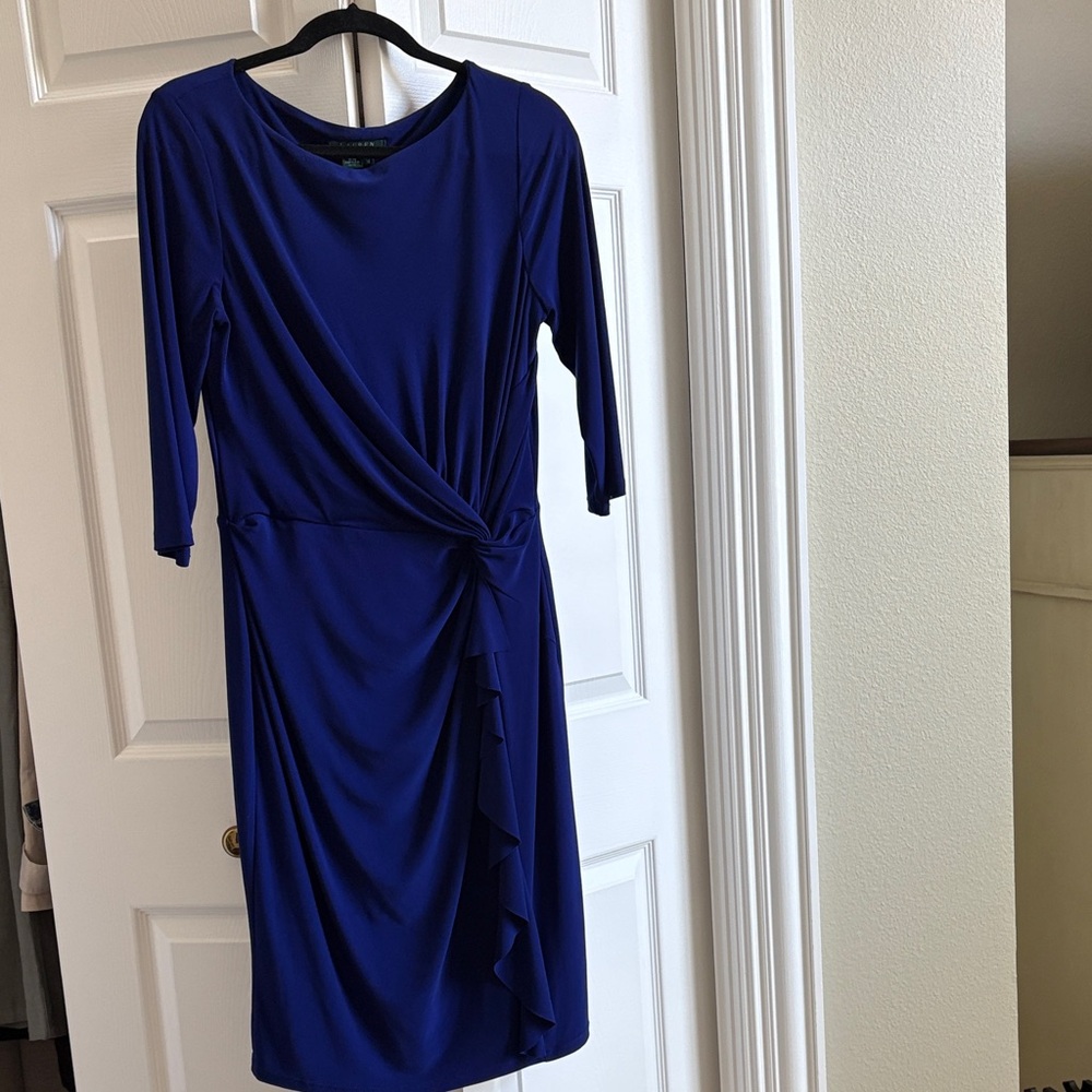 Lauren Ralph Lauren Royal Blue Knot-Detail Long Sleeve Dress